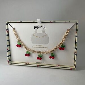 Piper K Cherry Bag Charm Viral Gold Tone 12" Chain New in Box Gift Box